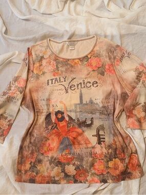 Y2K Art deco style "Venice Italy" top with rhinestones